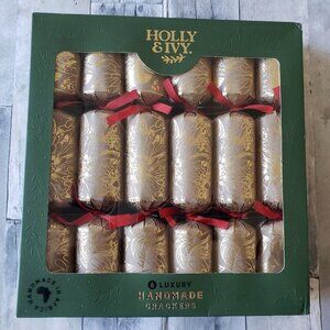NWT - Holly and Ivy 6 Luxury Handmade Crackers Brown And Gold Floral
